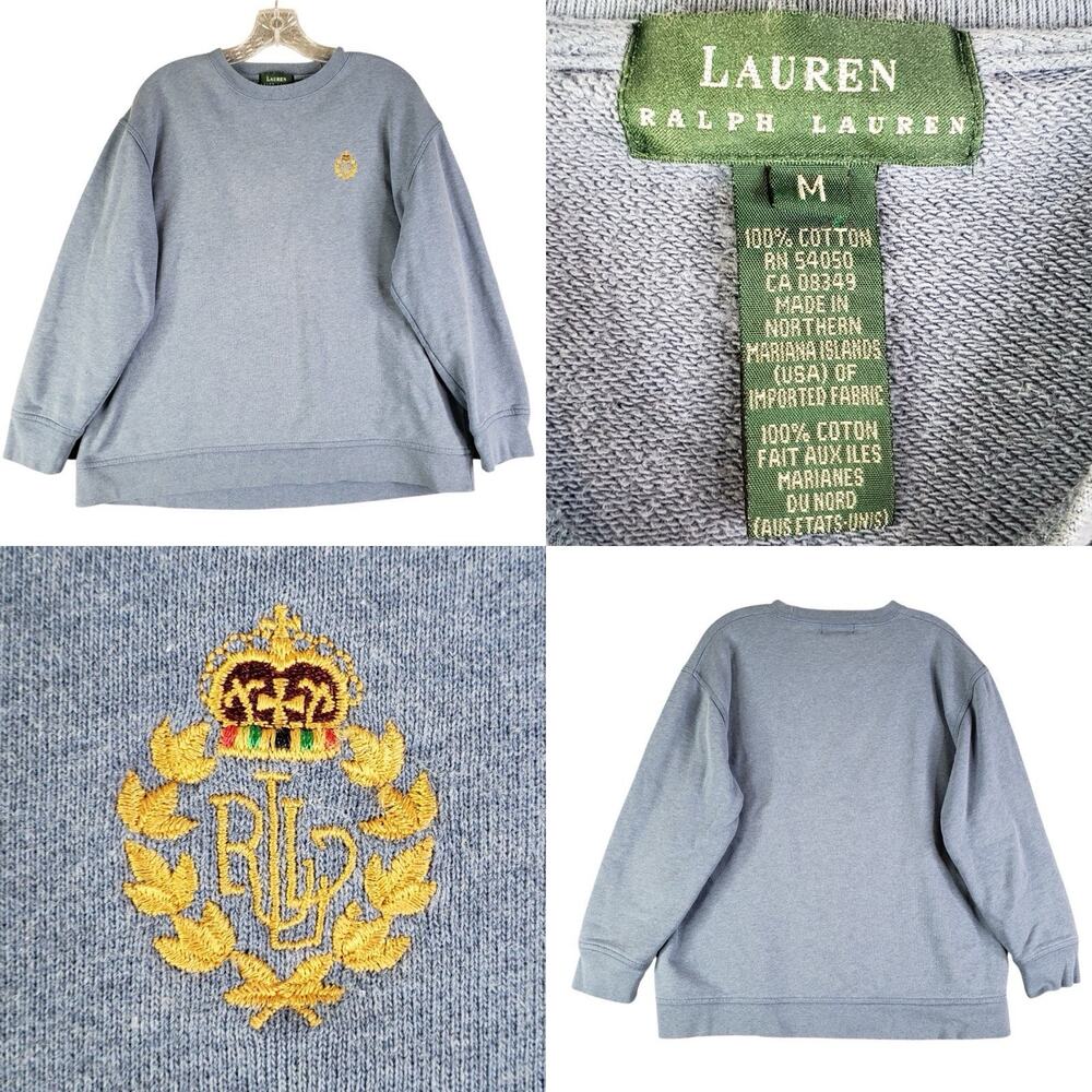 Vintage Polo Ralph Lauren Sweatshirt Womens Large Blue Fleece Pullover RLL